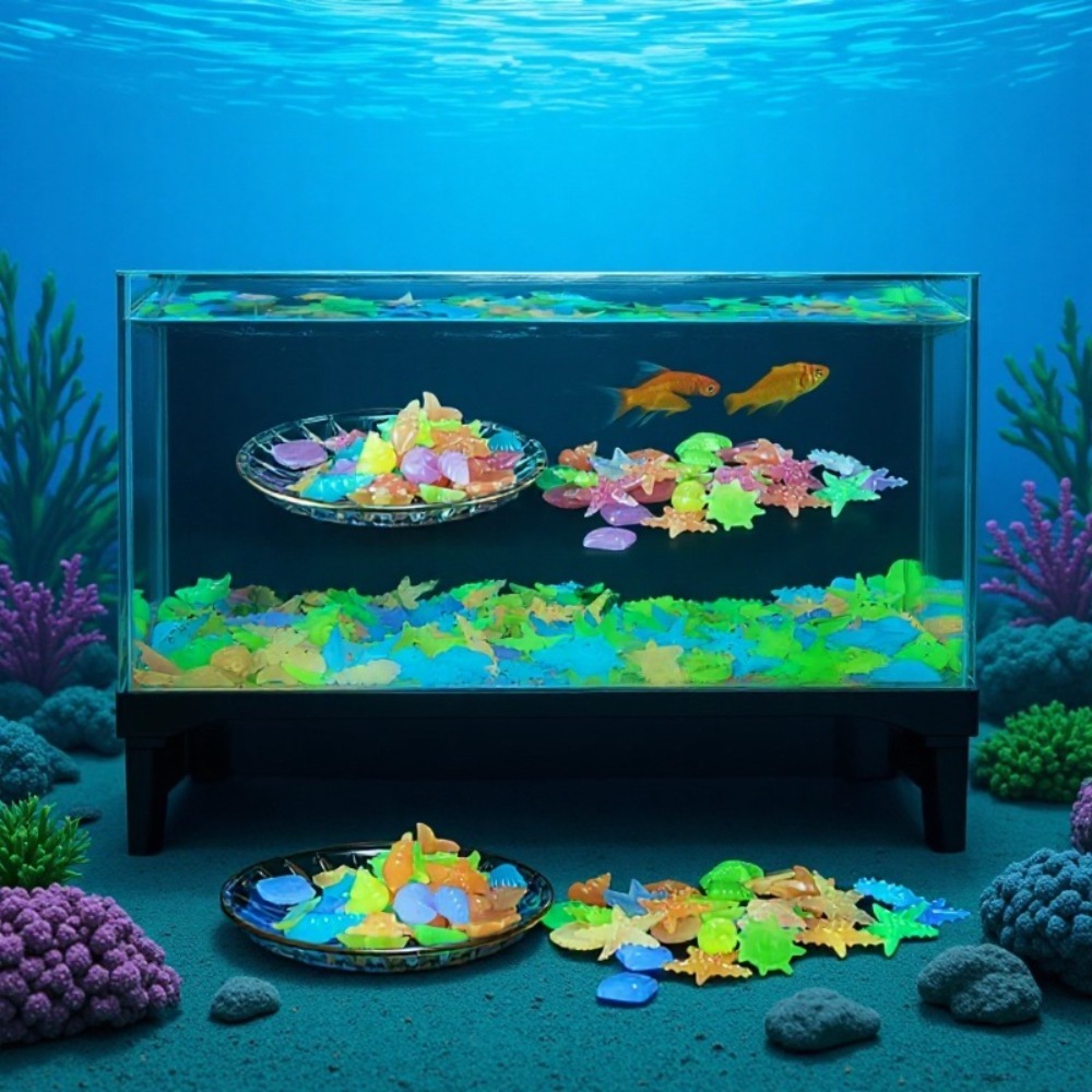 Aquarium Fish Guppy - Pierres océaniques lumineuses, coquilles fluorescentes, étoiles